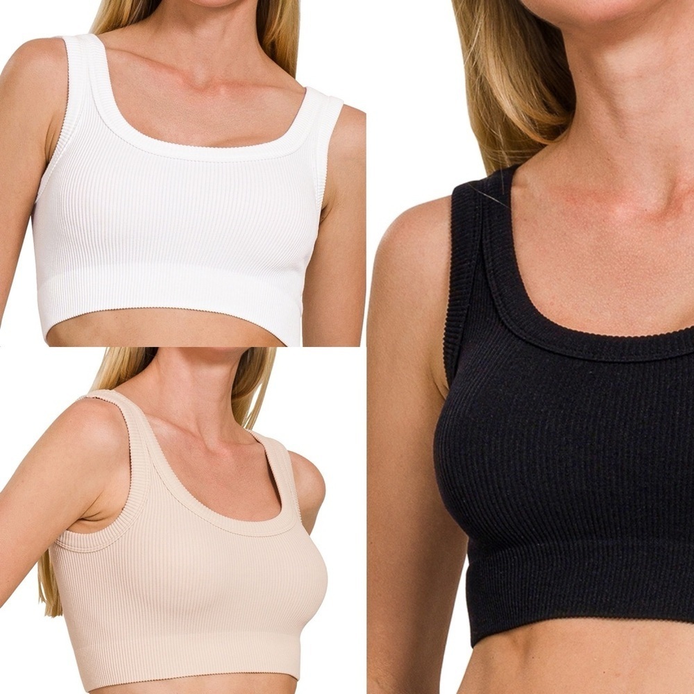 ⚡️ ” Daily Crop” Ribbed Stretch Bralette Tank | Black - Picture 2 of 8